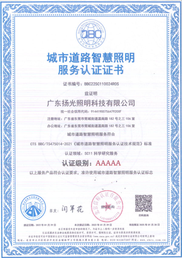 城市道路智慧照明服務(wù)认证证书